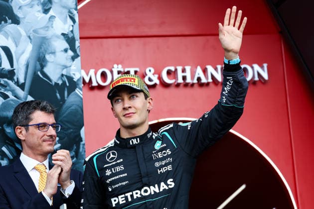F1 - BRITISH GRAND PRIX 2026 RUSSELL George (gbr), Mercedes AMG F1 Team W17, portrait podium during the Formula 1 British Grand Prix 2026, 9th round of the 2026 Formula One World Championship, WM, Weltmeisterschaft from July 3 to 5, 2026 on the Silverstone Circuit, in Silverstone, United Kingdom - SilverstoneUnited Kingdom  Copyright: xEricxAlonsox
