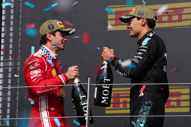 F1 - BRITISH GRAND PRIX 2026 LECLERC Charles (mco), Scuderia Ferrari SF-26, portrait and RUSSELL George (gbr), Mercedes AMG F1 Team W17, portrait during the Formula 1 British Grand Prix 2026, 9th round of the 2026 Formula One World Championship, WM, Weltmeisterschaft from July 3 to 5, 2026 on the Silverstone Circuit, in Silverstone, United Kingdom - SilverstoneUnited Kingdom  Copyright: xEricxAlonsox