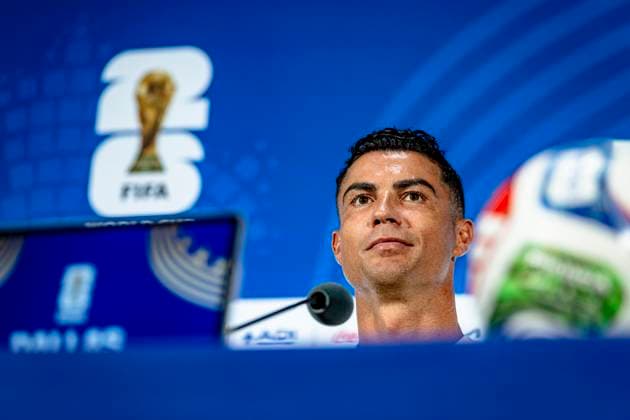 DALLAS - Cristiano Ronaldo of Portugal at the 2026 World Cup, Portugal MD-1 press conference, PK, Pressekonferenz at AT&T Stadium on July 5, 2026 in Dallas, United States. (Photo by Stefan Koops EYE4IMAGES DeFodi Images) - *** DALLAS: Cristiano Ronaldo of Portugal at the 2026 World Cup, Portugal s Match Day 1 press conference at AT&T Stadium on July 5, 2026, in Dallas, United States. Photo by Stefan Koops, EYE4IMAGES, DeFodi Images