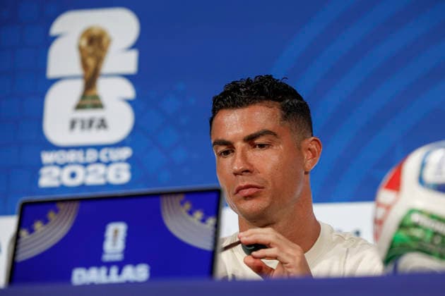 Portugal s Cristiano Ronaldo during the press conference, PK, Pressekonferenz in Dallas, USA, 5 July 2026. Portugal will face Spain in the Round of 16 match at the 2026 FIFA World Cup, WM, Weltmeisterschaft, Fussball on 6 July 2026. Portugal press conference !ACHTUNG: NUR REDAKTIONELLE NUTZUNG!  Copyright: xMariscalx GRAF1600 20260705-55020809396_1