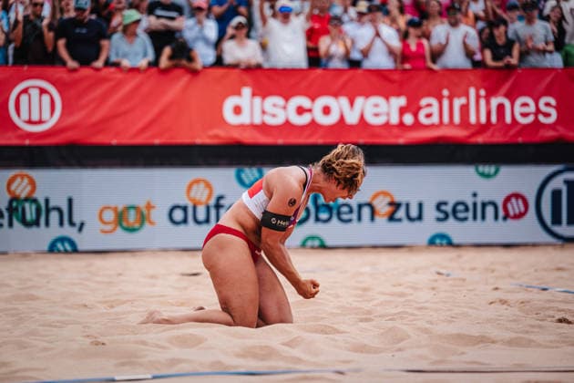 Beachvolleyball Frauen Allianz German Beach Tour 2026 Tourstop München 05.07.2026 Anna-Lena Grüne jubelt München Zentraler Hochschulsport: Beach- Bayern Deutschland *** Women s Beach Volleyball: Allianz German Beach Tour 2026, Munich Stop, July 5, 2026; Anna Lena Grüne celebrates; Munich; Central University Sports; Beach; Bavaria; Germany