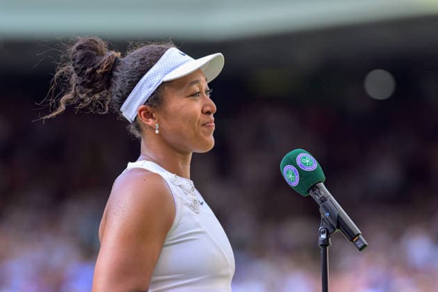 Day Seven: The Championships - Wimbledon 2026 LONDON, ENGLAND JULY 05 - Naomi Osaka of Japan giving post match interview after winning her Ladies Single Fourth Round against Aryna Sabalenka of Belarus at The Wimbledon Lawn Tennis Championship at Wimbledon on July 05, 2026 in London, England. (Photo by Keeran Marquis)  Copyright: xKeeranxMarquis Fotoarena SPPx Sportspressphoto_SPR185303