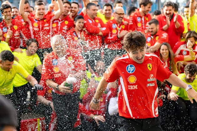 July 5, 2026, Silverstone, Northamptonshire, United Kingdom: CHARLES LECLERC (16, Scuderia Ferrari HP, MCO, Monegasque F1 Driver, SF-26) and FREDERIK VASSEUR during the Scuderia Ferrari team celebration in the pit lane on race day after winning the grand prix (P1 for Charles Leclerc and P3 for Lewis Hamilton) at the Formula 1 Pirelli British Grand Prix 2026 at Silverstone Circuit Silverstone United Kingdom - ZUMAr193 20260705_zsp_r193_125 Copyright: xSaraxRuffonix