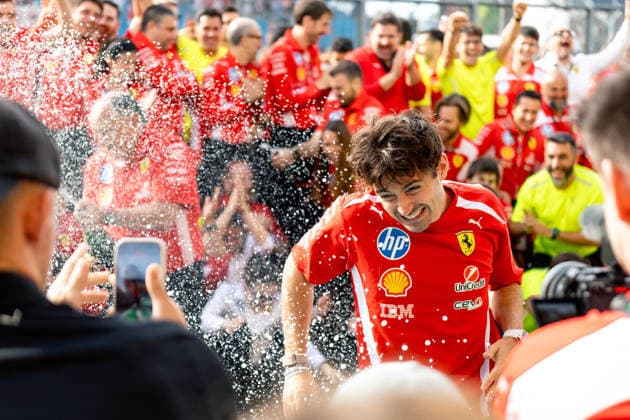 July 5, 2026, Silverstone, Northamptonshire, United Kingdom: CHARLES LECLERC (16, Scuderia Ferrari HP, MCO, Monegasque F1 Driver, SF-26) and FREDERIK VASSEUR during the Scuderia Ferrari team celebration in the pit lane on race day after winning the grand prix (P1 for Charles Leclerc and P3 for Lewis Hamilton) at the Formula 1 Pirelli British Grand Prix 2026 at Silverstone Circuit Silverstone United Kingdom - ZUMAr193 20260705_zsp_r193_126 Copyright: xSaraxRuffonix