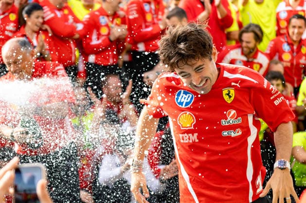 July 5, 2026, Silverstone, Northamptonshire, United Kingdom: CHARLES LECLERC (16, Scuderia Ferrari HP, MCO, Monegasque F1 Driver, SF-26) and FREDERIK VASSEUR during the Scuderia Ferrari team celebration in the pit lane on race day after winning the grand prix (P1 for Charles Leclerc and P3 for Lewis Hamilton) at the Formula 1 Pirelli British Grand Prix 2026 at Silverstone Circuit Silverstone United Kingdom - ZUMAr193 20260705_zsp_r193_130 Copyright: xSaraxRuffonix