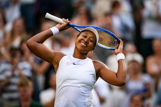 Sport Bilder des Tages RECORD DATE NOT STATED 5th July 2026; All England Lawn Tennis and Croquet Club, London, England; Wimbledon Tennis Tournament, Day Seven; Naomi Osaka (JPN) celebrates winning her forth round match against Aryna Sabalenka GodfreyxPitt