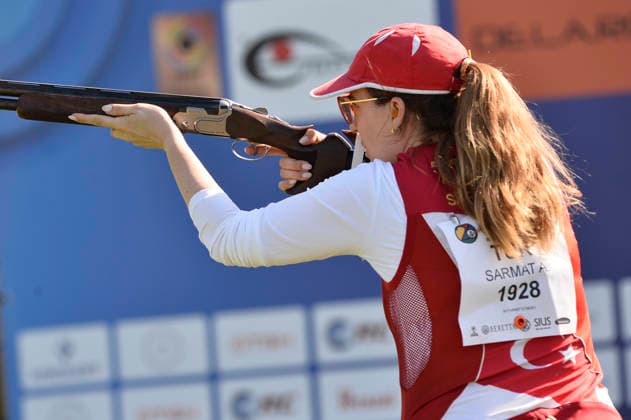 ISSF World Cup Shotgun Sarmat Aylin of Turkey shoots during the ISSF World Cup Shotgun day one at the Concaverde Shooting Range in Lonato del Garda, Italy, on July 5, 2026. Lonato del Garda Brescia Italy  Copyright: xRichardxMorganox originalFilename:morgano-issfworl260705_npfQP.jpg