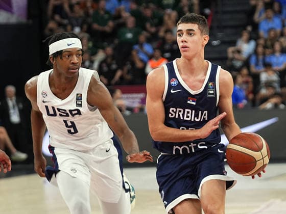 United States v Serbia - FIBA U17, U 17 Basketball World Cup ISTANBUL, TURKIYE - JULY 5: Anthony Williams (9) of US in action against Luka Pavlovic (R) of Serbia during the FIBA Under-17 Basketball World Cup final game between US and Serbia at the Basketball Development Center in Istanbul, Turkiye, on July 5, 2026. Esra Bilgin Anadolu Istanbul Turkey. Editorial use only. Please get in touch for any other usage.  Copyright: x2026xAnadoluxEsraxBilginx