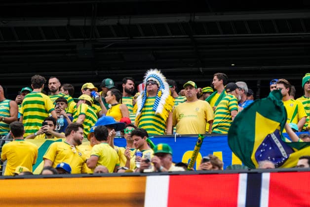 World Cup 2026: Brazil - Norway East Rutherford, New Jersey , USA 20260705. Brazilian supporters before the round of 16 match between Brazil and Norway during the 2026 FIFA World Cup, WM, Weltmeisterschaft, Fussball at the New Jersey Stadium. Photo: Terje Pedersen NTB East Rutherford, New Jersey United States EDITORIAL USE ONLY. RESTRICTED USE FOR BETTING COMPANIES Ref:_SPODYv-LoVdjYQ.jpg *** 2026 World Cup: Brazil vs. Norway, East Rutherford, New Jersey, USA 20260705 Brazilian fans before the Round of 16 match between Brazil and Norway during the 2026 FIFA World Cup at New Jersey Stadium. Photo: Terje Pedersen, NTB. East Rutherford, New Jersey, United States. EDITORIAL USE ONLY. RESTRICTED USE FOR BETTING COMPANIES.  Copyright: xTerjexPedersenx xNTBx