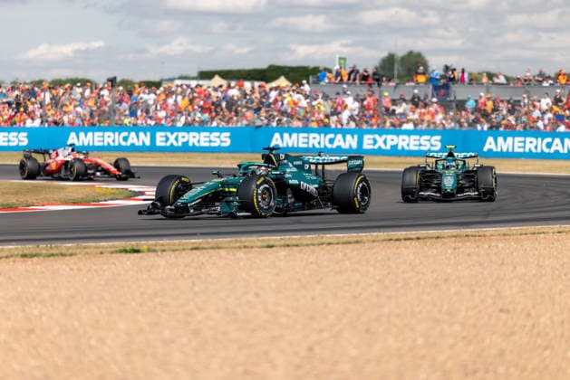 July 5, 2026, Silverstone, Northamptonshire, United Kingdom: LANCE STROLL (18, Aston Martin Aramco F1 Team, CAN, Canadian F1 Driver, AMR26) FERNANDO ALONSO (14, Aston Martin Aramco F1 Team, ESP, Spanish F1 Driver, AMR26) CHARLES LECLERC (16, Scuderia Ferrari HP, MCO, Monegasque F1 Driver, SF-26) during the race (Sunday) at the Formula 1 Pirelli British Grand Prix 2026 at Silverstone Circuit F12026: British Grand Prix  - ZUMAr193 20260705_zsp_r193_210 Copyright: xSaraxRuffonix