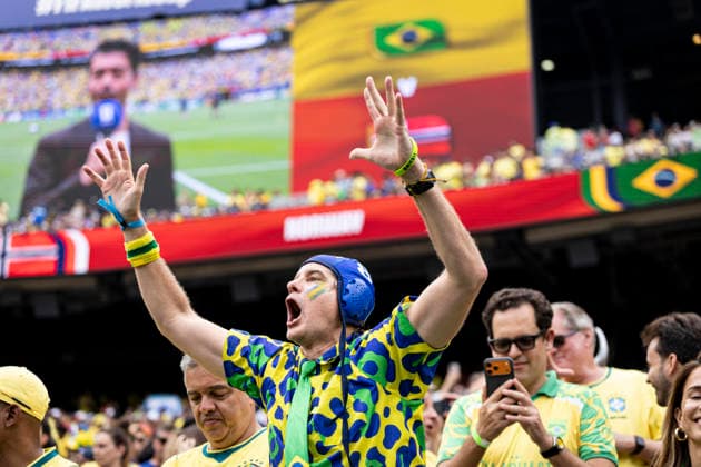 FOOTBALL : Brazil vs Norway FIFA World Cup, WM, Weltmeisterschaft, Fussball 2026. New York New Jersey Stadium (MetLife Stadium), East Rutherford, New Jersey, United States. 05 07 2026. Brazil fans in the stands before the FIFA World Cup 2026 Round of 16 match between Brazil and Norway at New York New Jersey Stadium (MetLife Stadium), East Rutherford, New Jersey, USA, on July 5, 2026.  Copyright: xelyxandroxcegarrax