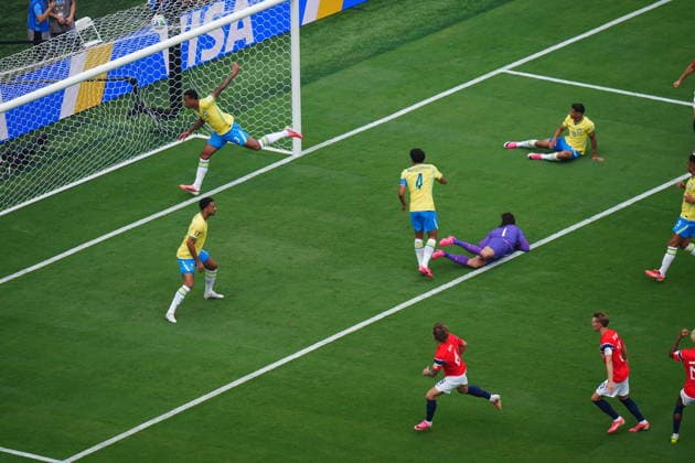 Brazil v Norway - FIFA World Cup, WM, Weltmeisterschaft, Fussball 2026 - Round of 16 NEW JERSEY, UNITED STATES - JULY 05: Patrick Berg (6) of Norway scores a goal which is after disallowed by VAR during the FIFA World Cup 2026 Round of 16 match between Brazil and Norway at New Jersey Stadium (MetLife Stadium) in East Rutherford, New Jersey, USA, on July 05, 2026. Hakan Akgun Anadolu New Jersey United States. Editorial use only. Please get in touch for any other usage.  Copyright: x2026xAnadoluxHakanxAkgunx