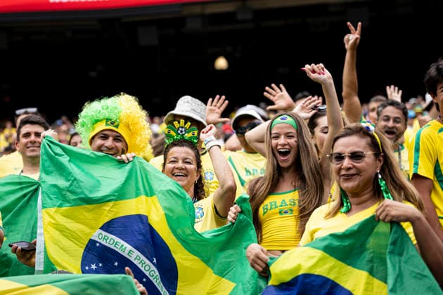 FOOTBALL : Brazil vs Norway FIFA World Cup, WM, Weltmeisterschaft, Fussball 2026. New York New Jersey Stadium (MetLife Stadium), East Rutherford, New Jersey, United States. 05 07 2026. Brazil fans in the stands before the FIFA World Cup 2026 Round of 16 match between Brazil and Norway at New York New Jersey Stadium (MetLife Stadium), East Rutherford, New Jersey, USA, on July 5, 2026.  Copyright: xelyxandroxcegarrax