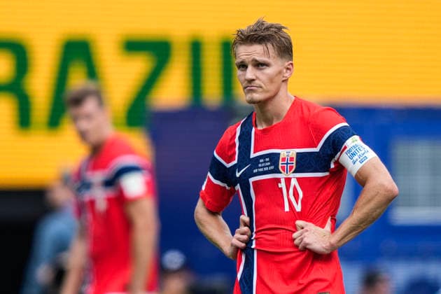 Fotball-VM 2026: Brasil - Norge East Rutherford, New Jersey , USA 20260705. Norges Martin odegaard under 8-delsfinalen mellom Brasil og Norge under fotball-VM 2026 pa New Jersey stadion. Foto: Fredrik Varfjell NTB East Rutherford, New Jersey USA EDITORIAL USE ONLY. RESTRICTED USE FOR BETTING COMPANIES Ref:_SPO7FY9iyjrMoM.jpg *** 2026 FIFA World Cup Brazil Norway East Rutherford, New Jersey, USA 20260705 Norway’s Martin Ødegaard during the Round of 16 match between Brazil and Norway at the 2026 FIFA World Cup at New Jersey Stadium. Photo: Fredrik Varfjell, NTB. East Rutherford, New Jersey, USA. EDITORIAL USE ONLY. RESTRICTED USE FOR BETTING COMPANIES.  Copyright: xFredrikxVarfjellx xNTBx