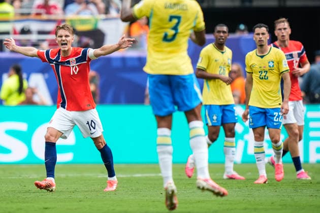 Fotball-VM 2026: Brasil - Norge East Rutherford, New Jersey , USA 20260705. Norges Martin odegaard under 8-delsfinalen mellom Brasil og Norge under fotball-VM 2026 pa New Jersey stadion. Foto: Terje Pedersen NTB East Rutherford, New Jersey USA EDITORIAL USE ONLY. RESTRICTED USE FOR BETTING COMPANIES Ref:_SPO7o6i7OZS1v8.jpg *** 2026 FIFA World Cup Brazil Norway East Rutherford, New Jersey, USA 20260705 Norway’s Martin Ødegaard during the Round of 16 match between Brazil and Norway at the 2026 FIFA World Cup at New Jersey Stadium. Photo: Terje Pedersen, NTB. East Rutherford, New Jersey, USA. EDITORIAL USE ONLY. RESTRICTED USE FOR BETTING COMPANIES.  Copyright: xTerjexPedersenx xNTBx