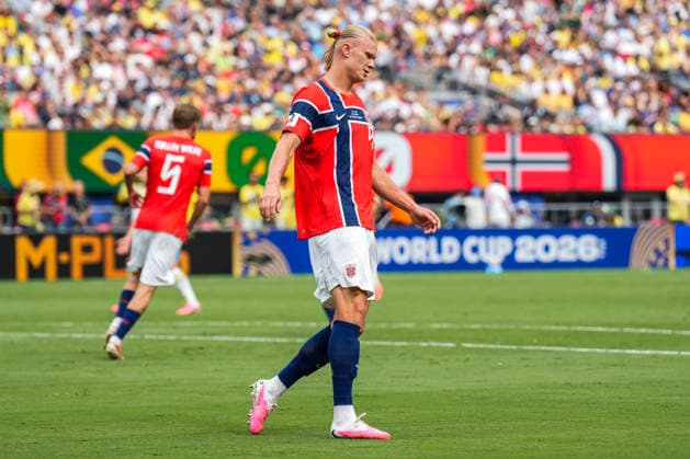 World Cup 2026: Brazil - Norway East Rutherford, New Jersey , USA 20260705. Norway s Erling Braut Haaland during the round of 16 match between Brazil and Norway during the 2026 FIFA World Cup, WM, Weltmeisterschaft, Fussball at the New Jersey Stadium. Photo: Fredrik Varfjell NTB East Rutherford, New Jersey United States EDITORIAL USE ONLY. RESTRICTED USE FOR BETTING COMPANIES Ref:_SPO_XvUjffC0Iw.jpg *** 2026 World Cup Brazil Norway East Rutherford, New Jersey, USA 20260705 Norway s Erling Braut Haaland during the Round of 16 match between Brazil and Norway at the 2026 FIFA World Cup at New Jersey Stadium. Photo: Fredrik Varfjell, NTB. East Rutherford, New Jersey, United States. EDITORIAL USE ONLY. RESTRICTED USE FOR BETTING COMPANIES  Copyright: xFredrikxVarfjellx xNTBx