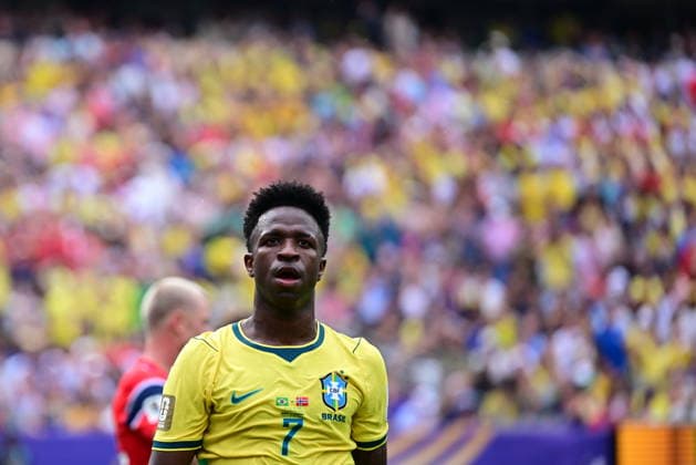 Brazil v Norway - FIFA World Cup, WM, Weltmeisterschaft, Fussball 2026 - Round of 16 NEW JERSEY, UNITED STATES - JULY 05: Vinicius Jr. (7) of Brazil reacts during the FIFA World Cup 2026 Round of 16 match between Brazil and Norway at New Jersey Stadium (MetLife Stadium) in East Rutherford, New Jersey, USA, on July 05, 2026. Abdulhamid Hosbas Anadolu New Jersey United States. Editorial use only. Please get in touch for any other usage.  Copyright: x2026xAnadoluxAbdulhamidxHosbasx