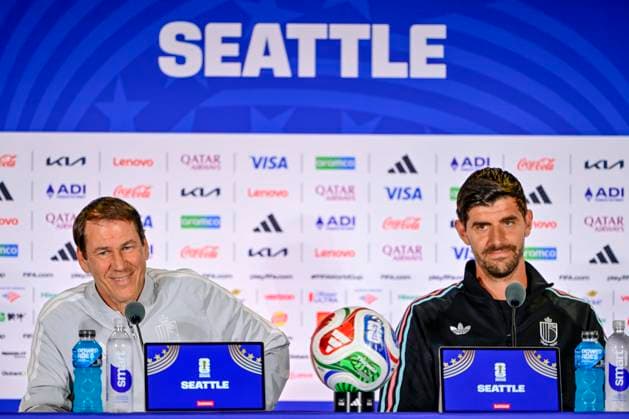 Belgian national football team - FIFA World Cup, WM, Weltmeisterschaft, Fussball 2026 - media activities 05 07 2026 SEATTLE, UNITED STATES OF AMERICA - JULY 05 : Garcia Rudi head coach of Belgium and Courtois Thibaut goalkeeper of Belgium pictured during a press conference, PK, Pressekonferenz at the Lumen Field Stadium prior to the USA vs Belgium Round of 16 match during the 2026 FIFA World Cup on July 5, 2026 in Seattle, United States of America, 05 07 2026 Seattle United States of America  Copyright: xJanxDexMeuleneirx