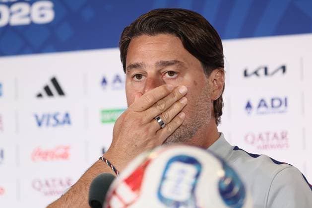 US team head coach Mauricio Pochettino pictured during a press conference, PK, Pressekonferenz of US national soccer team, on Sunday 05 July 2026 at the Seattle Lumen field stadium, USA. The US team is playing against The Rode Duivels - Diables Rouges for the knockout stage of the 2026 FIFA World Cup, WM, Weltmeisterschaft, Fussball 16 1 of finals, on July 6th. BRUNOxFAHY  x180461568x