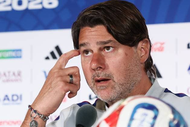 US team head coach Mauricio Pochettino pictured during a press conference, PK, Pressekonferenz of US national soccer team, on Sunday 05 July 2026 at the Seattle Lumen field stadium, USA. The US team is playing against The Rode Duivels - Diables Rouges for the knockout stage of the 2026 FIFA World Cup, WM, Weltmeisterschaft, Fussball 16 1 of finals, on July 6th. BRUNOxFAHY  x180461720x
