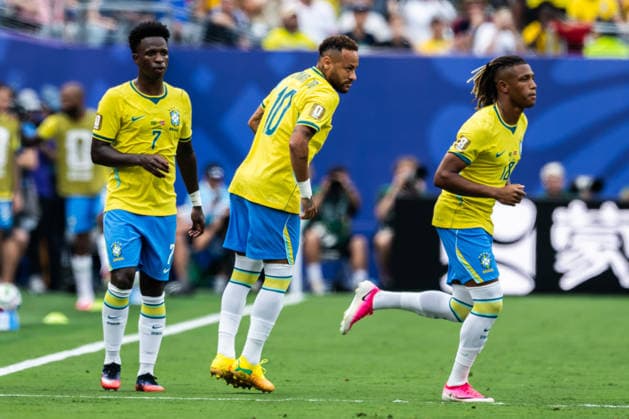 260705 Vinicius Junior and Neymar Jr of Brazil during the FIFA World Cup, WM, Weltmeisterschaft, Fussball 2026 round of 16 football match between Brazil and Norway on July 5, 2026 in New Jersey. Photo: Vegard Grott BILDBYRAN kod VG VG0982 bbeng fotboll football soccer fotball vm fotbolls-vm fotball-vm fotbolls-vm 2026 fifa world cup 2026 new york 8-delsfinale round of 16 brasilien brazil brasil norge norway *** July 5, 2026: Vinicius Junior and Neymar Jr. of Brazil during the FIFA World Cup 2026 Round of 16 soccer match between Brazil and Norway on July 5, 2026 in New Jersey. Photo by Vegard Grott. BILDBYRAN code VG VG0982 bbeng soccer football fotball World Cup soccer World Cup fotball World Cup soccer World Cup 2026 FIFA World Cup 2026 New York Round of 16 Brazil Brazil Norway  Copyright: VEGARDxGRoTT BB260705VG056