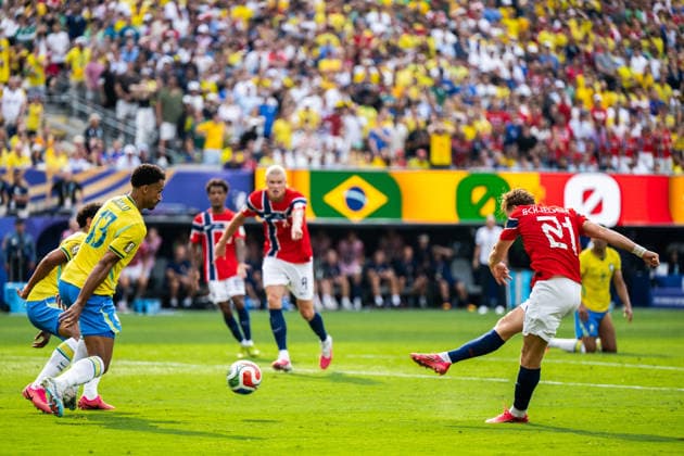 260705 Andreas Schjelderup of Norway during the FIFA World Cup, WM, Weltmeisterschaft, Fussball 2026 round of 16 football match between Brazil and Norway on July 5, 2026 in New Jersey. Photo: Jon Olav Nesvold BILDBYRAN COP 217 VG0982 bbeng fotboll football soccer fotball vm fotbolls-vm fotball-vm fotbolls-vm 2026 fifa world cup 2026 new york 8-delsfinale round of 16 brasilien brazil brasil norge norway *** July 5, 2026: Andreas Schjelderup of Norway during the FIFA World Cup 2026 Round of 16 soccer match between Brazil and Norway on July 5, 2026 in New Jersey. Photo by Jon Olav Nesvold. BILDBYRAN COP 217 VG0982 bbeng soccer football fotball World Cup 2026 FIFA World Cup 2026 New York 8 round of 16 Brazil Norway  Copyright: JONxOLAVxNESVOLD BB260705JE084