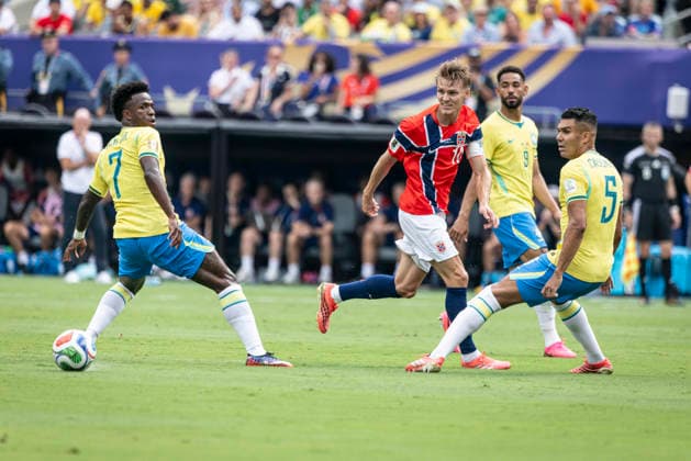 FOOTBALL : Brazil vs Norway FIFA World Cup, WM, Weltmeisterschaft, Fussball 2026. New York New Jersey Stadium (MetLife Stadium), East Rutherford, New Jersey, United States. 05 07 2026. Martin Odegaard 10 (Norway) the FIFA World Cup 2026 Round of 16 match between Brazil and Norway at New York New Jersey Stadium (MetLife Stadium), East Rutherford, New Jersey, USA, on July 5, 2026.  Copyright: xx