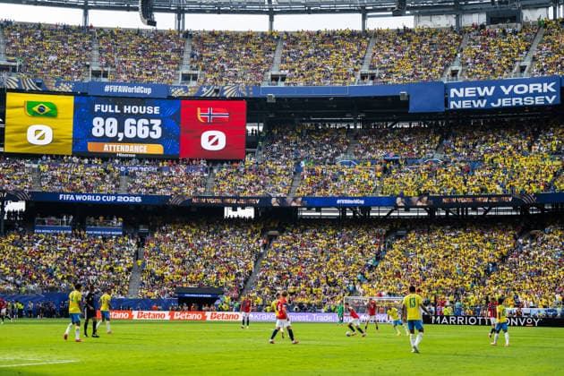 260705 Spectators in the stands during the FIFA World Cup, WM, Weltmeisterschaft, Fussball 2026 round of 16 football match between Brazil and Norway on July 5, 2026 in New Jersey. Photo: Jon Olav Nesvold BILDBYRAN COP 217 VG0982 bbeng fotboll football soccer fotball vm fotbolls-vm fotball-vm fotbolls-vm 2026 fifa world cup 2026 new york 8-delsfinale round of 16 brasilien brazil brasil norge norway audience publik spectators *** July 5, 2026: Spectators in the stands during the FIFA World Cup 2026 Round of 16 soccer match between Brazil and Norway on July 5, 2026 in New Jersey. Photo by Jon Olav Nesvold. BILDBYRAN COP 217 VG0982 bbeng soccer football fotball World Cup 2026 FIFA World Cup 2026 New York 8 round of 16 Brazil Norway audience spectators  Copyright: JONxOLAVxNESVOLD BB260705JE086