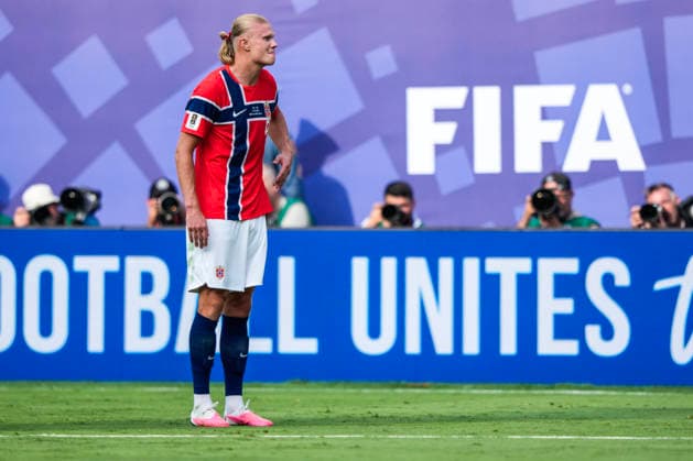 Fotball-VM 2026: Brasil - Norge East Rutherford, New Jersey , USA 20260705. Norges Erling Braut Haaland etter a ha score 0-1 malet under 8-delsfinalen mellom Brasil og Norge under fotball-VM 2026 pa New Jersey stadion. Foto: Fredrik Varfjell NTB East Rutherford, New Jersey USA EDITORIAL USE ONLY. RESTRICTED USE FOR BETTING COMPANIES Ref:_SPOBUflNYfJ-3g.jpg *** 2026 FIFA World Cup Brazil Norway East Rutherford, New Jersey, USA 20260705 Norway’s Erling Braut Haaland after scoring the 0-1 goal during the quarterfinal match between Brazil and Norway at the 2026 FIFA World Cup at New Jersey Stadium. Photo: Fredrik Varfjell, NTB, East Rutherford, New Jersey, USA EDITORIAL USE ONLY RESTRICTED USE FOR BETTING COMPANIES  Copyright: xFredrikxVarfjellx xNTBx