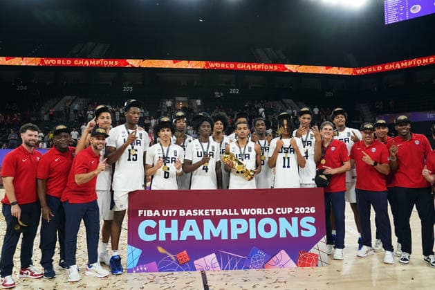 United States v Serbia - FIBA U17, U 17 Basketball World Cup ISTANBUL, TURKIYE - JULY 5: Players of US celebrate victory after beating Serbia during the FIBA Under-17 Basketball World Cup final game between US and Serbia at the Basketball Development Center in Istanbul, Turkiye, on July 5, 2026. Esra Bilgin Anadolu Istanbul Turkey. Editorial use only. Please get in touch for any other usage.  Copyright: x2026xAnadoluxEsraxBilginx