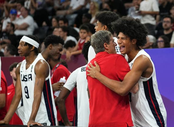 United States v Serbia - FIBA U17, U 17 Basketball World Cup ISTANBUL, TURKIYE - JULY 5: Players of US celebrate victory after beating Serbia during the FIBA Under-17 Basketball World Cup final game between US and Serbia at the Basketball Development Center in Istanbul, Turkiye, on July 5, 2026. Esra Bilgin Anadolu Istanbul Turkey. Editorial use only. Please get in touch for any other usage.  Copyright: x2026xAnadoluxEsraxBilginx