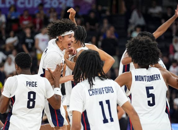 United States v Serbia - FIBA U17, U 17 Basketball World Cup ISTANBUL, TURKIYE - JULY 5: Players of US celebrate victory after beating Serbia during the FIBA Under-17 Basketball World Cup final game between US and Serbia at the Basketball Development Center in Istanbul, Turkiye, on July 5, 2026. Esra Bilgin Anadolu Istanbul Turkey. Editorial use only. Please get in touch for any other usage.  Copyright: x2026xAnadoluxEsraxBilginx