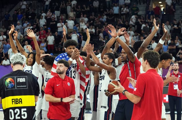 United States v Serbia - FIBA U17, U 17 Basketball World Cup ISTANBUL, TURKIYE - JULY 5: Players of US celebrate victory after beating Serbia during the FIBA Under-17 Basketball World Cup final game between US and Serbia at the Basketball Development Center in Istanbul, Turkiye, on July 5, 2026. Esra Bilgin Anadolu Istanbul Turkey. Editorial use only. Please get in touch for any other usage.  Copyright: x2026xAnadoluxEsraxBilginx