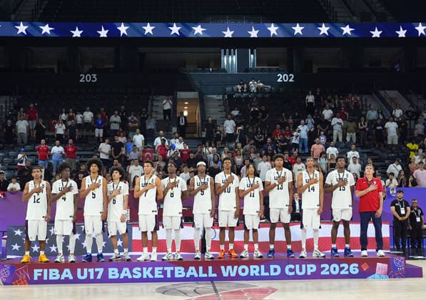 United States v Serbia - FIBA U17, U 17 Basketball World Cup ISTANBUL, TURKIYE - JULY 5: Players of US celebrate victory after beating Serbia during the FIBA Under-17 Basketball World Cup final game between US and Serbia at the Basketball Development Center in Istanbul, Turkiye, on July 5, 2026. Esra Bilgin Anadolu Istanbul Turkey. Editorial use only. Please get in touch for any other usage.  Copyright: x2026xAnadoluxEsraxBilginx
