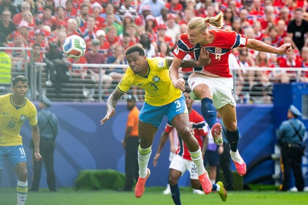260705 Erling Braut Haaland of Norway scores 0-1 during the FIFA World Cup, WM, Weltmeisterschaft, Fussball 2026 round of 16 football match between Brazil and Norway on July 5, 2026 in New Jersey. Photo: Jon Olav Nesvold BILDBYRAN COP 217 VG0982 bbeng fotboll football soccer fotball vm fotbolls-vm fotball-vm fotbolls-vm 2026 fifa world cup 2026 new york 8-delsfinale round of 16 brasilien brazil brasil norge norway *** July 5, 2026: Erling Braut Haaland of Norway scores the 0-1 goal during the FIFA World Cup 2026 Round of 16 soccer match between Brazil and Norway on July 5, 2026 in New Jersey. Photo by Jon Olav Nesvold. BILDBYRAN COP 217 VG0982 bbeng soccer football fotball World Cup 2026 FIFA World Cup 2026 New York 8 round of 16 Brazil Norway  Copyright: JONxOLAVxNESVOLD BB260705JE087