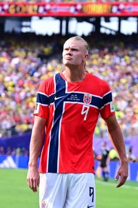 Brazil v Norway - FIFA World Cup, WM, Weltmeisterschaft, Fussball 2026 - Round of 16 NEW JERSEY, UNITED STATES - JULY 05: Erling Haaland of Norway celebrates after scoring a goal during the FIFA World Cup 2026 Round of 16 match between Brazil and Norway at New Jersey Stadium (MetLife Stadium) in East Rutherford, New Jersey, USA, on July 05, 2026. Abdulhamid Hosbas Anadolu New Jersey United States. Editorial use only. Please get in touch for any other usage.  Copyright: x2026xAnadoluxAbdulhamidxHosbasx