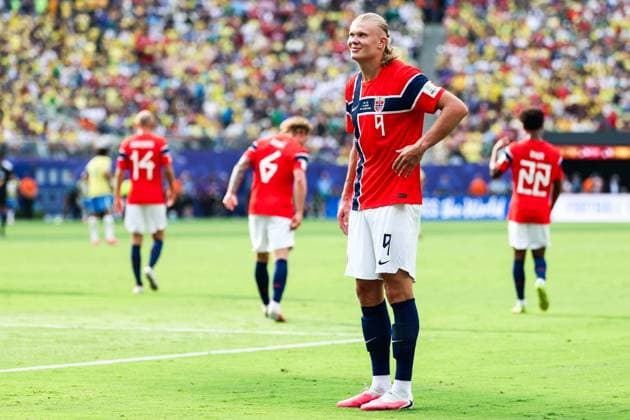 RECORD DATE NOT STATED FIFA World Cup, WM, Weltmeisterschaft, Fussball 2026 - Round of 16 - Brazil v Norway Erling Haaland player of Norway celebrates his goal during the Round of 16 match between Brazil and Norway at the FIFA World Cup, at New York New Jersey Stadium, in East Rutherford, United States, on Sunday, July 05, 2026.(Foto: William Volcov Brazil Photo Press IMAGO) Sports East Rutherford NJ United States Copyright: xWILLIAMxVOLCOVx