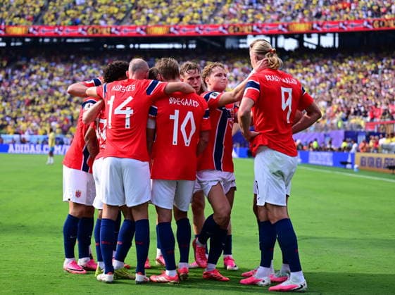Brazil v Norway - FIFA World Cup, WM, Weltmeisterschaft, Fussball 2026 - Round of 16 NEW JERSEY, UNITED STATES - JULY 05: Erling Haaland of Norway celebrates after scoring a goal during the FIFA World Cup 2026 Round of 16 match between Brazil and Norway at New Jersey Stadium (MetLife Stadium) in East Rutherford, New Jersey, USA, on July 05, 2026. Abdulhamid Hosbas Anadolu New Jersey United States. Editorial use only. Please get in touch for any other usage.  Copyright: x2026xAnadoluxAbdulhamidxHosbasx