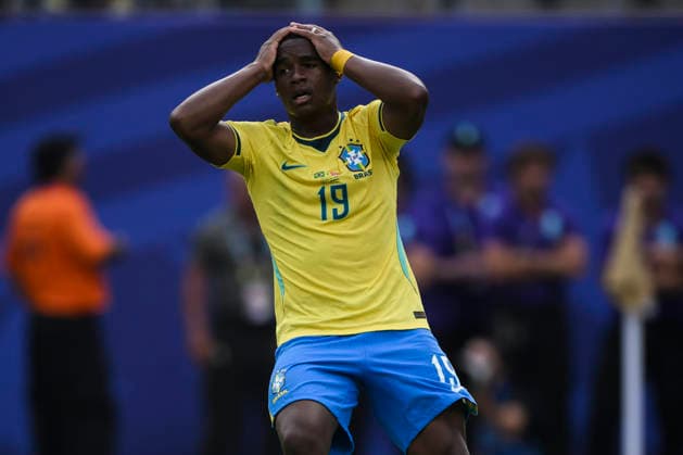 Brazil v Norway - FIFA World Cup, WM, Weltmeisterschaft, Fussball 2026 Endrick of Brazil looks dejected during the FIFA World Cup 2026 round of 16 football match between Brazil and Norway. East Rutherford United States Copyright: xNicolòxCampox