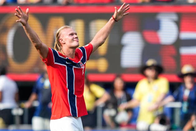 Fotball-VM 2026: Brasil - Norge East Rutherford, New Jersey , USA 20260705. Norges Erling Braut Haaland etter a has scorer 0-2 malet under 8-delsfinalen mellom Brasil og Norge under fotball-VM 2026 pa New Jersey stadion. Foto: Fredrik Varfjell NTB East Rutherford, New Jersey USA EDITORIAL USE ONLY. RESTRICTED USE FOR BETTING COMPANIES Ref:_SPOdd7tYpMAaik.jpg *** 2026 FIFA World Cup Brazil vs. Norway, East Rutherford, New Jersey, USA 20260705 Norway’s Erling Braut Haaland after scoring two goals in the Round of 16 match between Brazil and Norway during the 2026 FIFA World Cup at New Jersey Stadium. Photo: Fredrik Varfjell, NTB, East Rutherford, New Jersey, USA EDITORIAL USE ONLY RESTRICTED USE FOR BETTING COMPANIES  Copyright: xFredrikxVarfjellx xNTBx