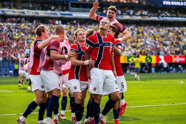 260705 Erling Braut Haaland of Norway celebrate with team mates after 0-2 during the FIFA World Cup, WM, Weltmeisterschaft, Fussball 2026 round of 16 football match between Brazil and Norway on July 5, 2026 in New Jersey. Photo: Jon Olav Nesvold BILDBYRAN COP 217 VG0982 bbeng fotboll football soccer fotball vm fotbolls-vm fotball-vm fotbolls-vm 2026 fifa world cup 2026 new york 8-delsfinale round of 16 brasilien brazil brasil norge norway celebration jubel *** July 5, 2026: Erling Braut Haaland of Norway celebrates with his teammates after the 0–2 victory during the Round of 16 soccer match between Brazil and Norway at the 2026 FIFA World Cup on July 5, 2026 in New Jersey. Photo by Jon Olav Nesvold, BILDBYRAN COP 217 VG0982 bbeng soccer football fotball World Cup 2026 FIFA World Cup 2026 New York 8 round of 16 Brazil Norway celebration jubilation  Copyright: JONxOLAVxNESVOLD BB260705JE098