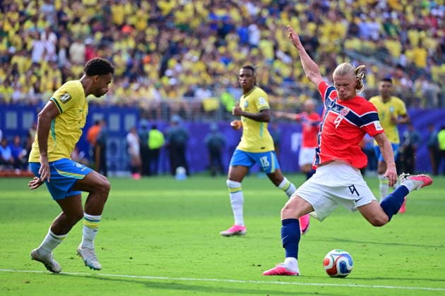 Brazil v Norway - FIFA World Cup, WM, Weltmeisterschaft, Fussball 2026 - Round of 16 NEW JERSEY, UNITED STATES - JULY 05: Erling Haaland of Norway scores a goal during the FIFA World Cup 2026 Round of 16 match between Brazil and Norway at New Jersey Stadium (MetLife Stadium) in East Rutherford, New Jersey, USA, on July 05, 2026. Abdulhamid Hosbas Anadolu New Jersey United States. Editorial use only. Please get in touch for any other usage.  Copyright: x2026xAnadoluxAbdulhamidxHosbasx