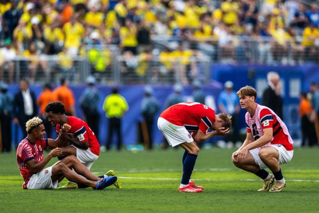 260705 Antonio Nusa, Oscar Bobb and Martin odegaard of Norway celebrate after the FIFA World Cup, WM, Weltmeisterschaft, Fussball 2026 round of 16 football match between Brazil and Norway on July 5, 2026 in New Jersey. Photo: Jon Olav Nesvold BILDBYRAN COP 217 VG0982 bbeng fotboll football soccer fotball vm fotbolls-vm fotball-vm fotbolls-vm 2026 fifa world cup 2026 new york 8-delsfinale round of 16 brasilien brazil brasil norge norway celebration jubel *** July 5, 2026: Antonio Nusa, Oscar Bobb, and Martin Ødegaard of Norway celebrate after the FIFA World Cup 2026 Round of 16 soccer match between Brazil and Norway on July 5, 2026 in New Jersey. Photo by Jon Olav Nesvold. BILDBYRAN COP 217 VG0982 bbeng soccer football fotball World Cup 2026 FIFA World Cup 2026 New York 8 round of 16 Brazil Norway celebration jubilation  Copyright: JONxOLAVxNESVOLD BB260705JE107