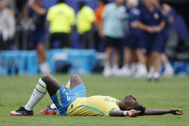 EAST RUTHERFORD, NEW JERSEY - Vinicius Junior of Brazil is disappointed during the 2026 FIFA World Cup, WM, Weltmeisterschaft, Fussball Round of 16 match between Brazil and Norway at Metlife Stadium on July 5, 2026, in East Rutherford, New Jersey, United States. MAURICE VAN STEEN ANP FIFA World Cup 2026 - round of 16 2026 xVIxANPxSportx xMauricexvanxSteenxIVx 562899729 originalFilename: 562899729.jpg