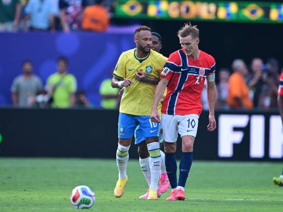 Brazil v Norway - FIFA World Cup, WM, Weltmeisterschaft, Fussball 2026 - Round of 16 NEW JERSEY, UNITED STATES - JULY 05: Neymar of Brazil argues with Martin Odegaard (10) of Norway during the FIFA World Cup 2026 Round of 16 match between Brazil and Norway at New Jersey Stadium (MetLife Stadium) in East Rutherford, New Jersey, USA, on July 05, 2026. Abdulhamid Hosbas Anadolu New Jersey United States. Editorial use only. Please get in touch for any other usage.  Copyright: x2026xAnadoluxAbdulhamidxHosbasx