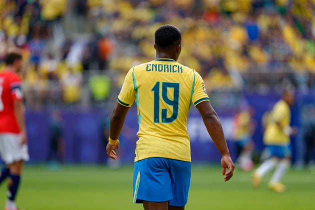Endrick seen during FIFA World Cup, WM, Weltmeisterschaft, Fussball 2026 Round of 16 game between national teams of Brazil and Norway (Edmung Wong Ball Raw Images) Jersey City USA Copyright: xEdmundxWongx edmundwong_brazil_norway_2526_4-4