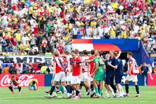 RECORD DATE NOT STATED FIFA World Cup, WM, Weltmeisterschaft, Fussball 2026 - Round of 16 - Brazil v Norway Norway s players celebrate their 2-1 victory over Brazil after the Round of 16 match between Brazil and Norway at the FIFA World Cup, at New York New Jersey Stadium, in East Rutherford, United States, on Sunday, July 05, 2026.(Foto: Vanessa Carvalho Brazil Photo Press IMAGO) Sports Copyright: xVanessaxCarvalhox