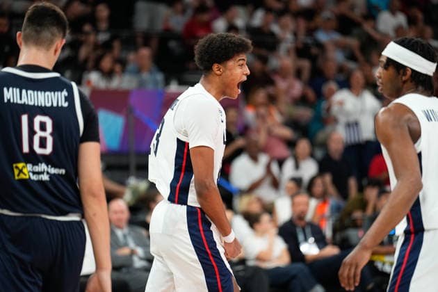 United States v Serbia: Final - FIBA U17, U 17 Basketball World Cup 2026 Joaquim Boumtje Boumtje of the United States reacts during the FIBA U17 Basketball World Cup final match between the United States and Serbia at BDC Main Venue in Istanbul, Turkey, on July 5, 2026. Istanbul Istanbul Turkey  Copyright: xYagizxGurtugx originalFilename:gurtug-usavserb260705_npQiF.jpg