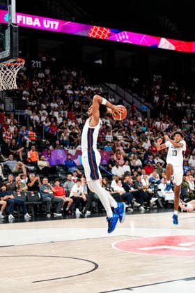 United States v Serbia: Final - FIBA U17, U 17 Basketball World Cup 2026 Asa Montgomery of the United States dunks the ball during the FIBA U17 Basketball World Cup final match between the United States and Serbia at BDC Main Venue in Istanbul, Turkey, on July 5, 2026. Istanbul Istanbul Turkey  Copyright: xYagizxGurtugx originalFilename:gurtug-usavserb260705_npiYC.jpg