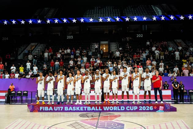 United States v Serbia: Final - FIBA U17, U 17 Basketball World Cup 2026 Gold medalist team United States stands for their national anthem after the FIBA U17 Basketball World Cup final match between the United States and Serbia at BDC Main Venue on July 5, 2026, in Istanbul, Turkey. Istanbul Istanbul Turkey  Copyright: xYagizxGurtugx originalFilename:gurtug-usavserb260705_npnSy.jpg